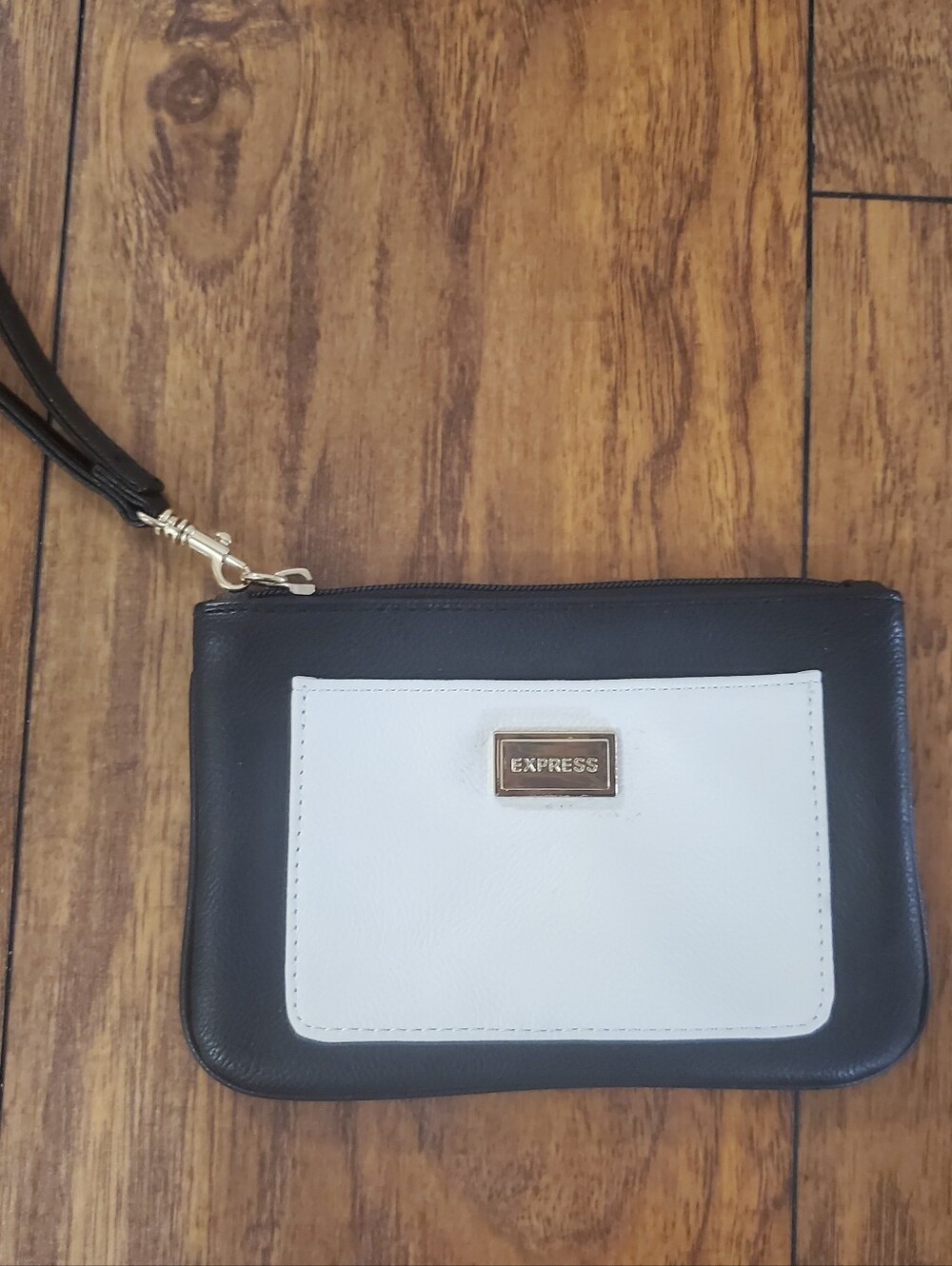 Express Black White Faux Leather Wristlet Clutch